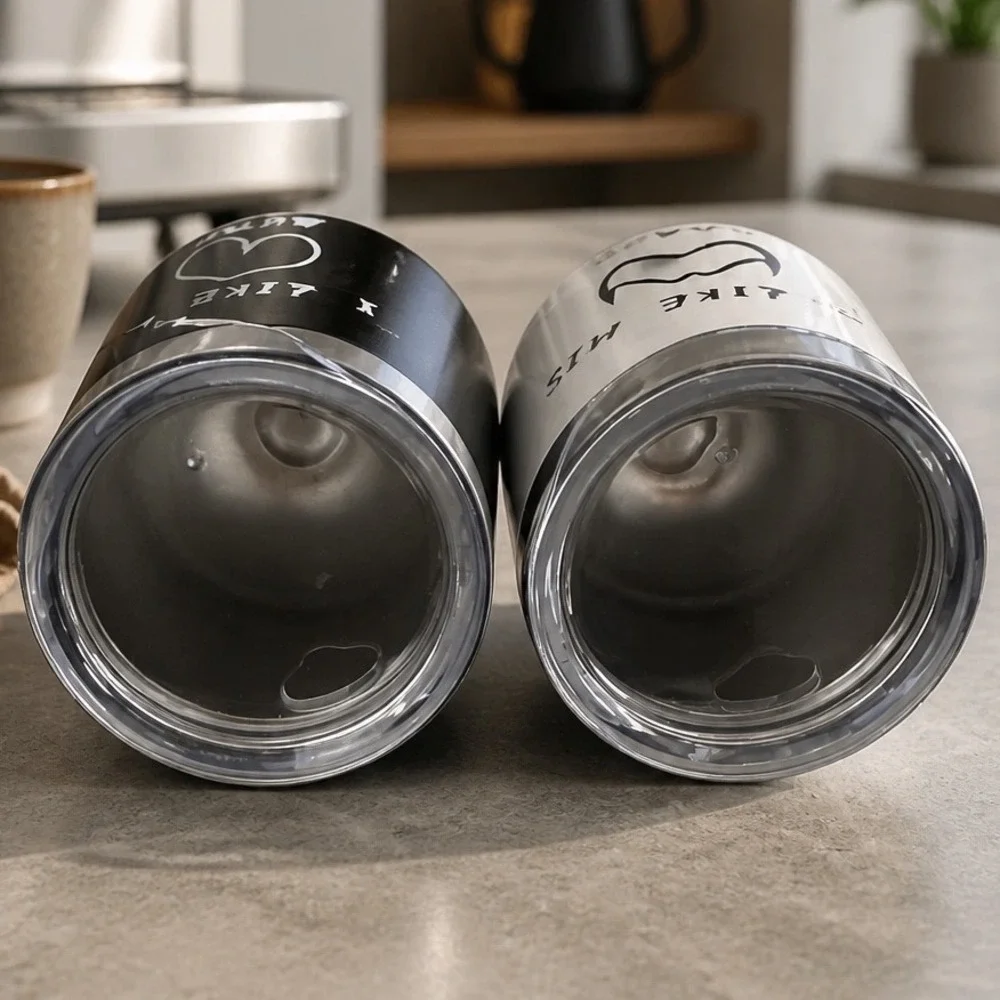 Funny Couples Wine Tumbler Set Black White 12oz With Lids His‎ Beard Her Butt